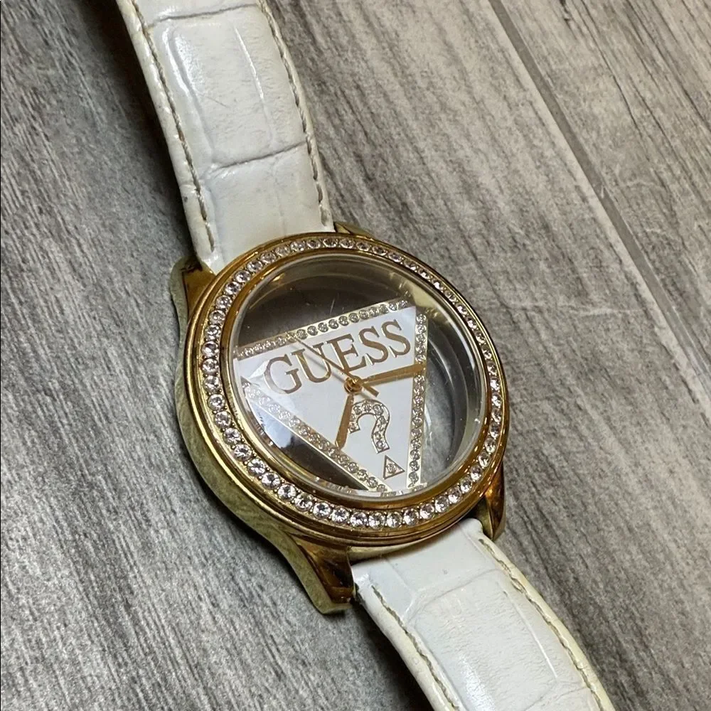 Vintage Guess Gold Watch with White Strap